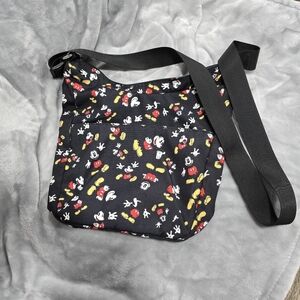 Disney Mickey Mouse Black All Over Print Crossbody Zipper Bag Purse Medium Large